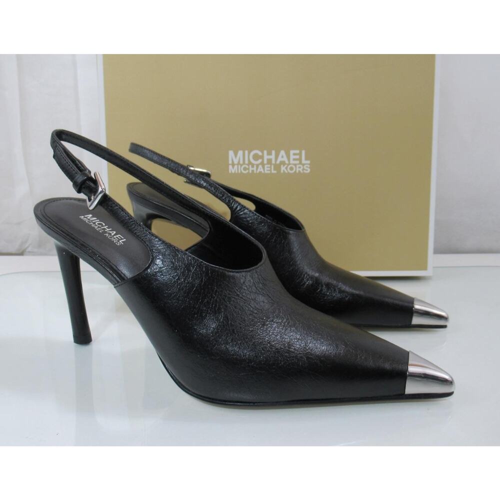 Michael Kors Kasia Pointed Toe Slingback Heels Pumps Leather Black - Picture 8 of 9